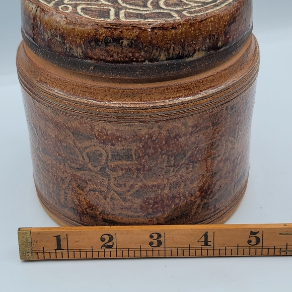 Pottery Jar with Lid Earth tone Farmhouse Butter Crock signed - Picture 3 of 8